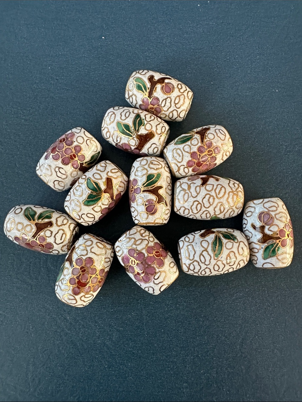 Vintage Cloisonné Large White Barrel Beads Bundle